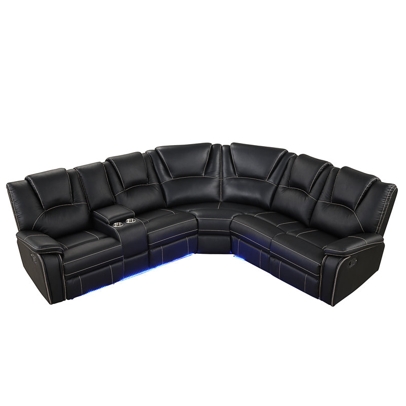 Canapé modulaire en cuir Iliza, Similicuir noir, H 38,98 po x l 102,36 po x P 97,64 po