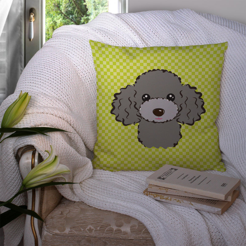Coussin décoratif intérieur/extérieur gris argenté caniche damier, H 14 po x l 14 po x P 4 po, Vert