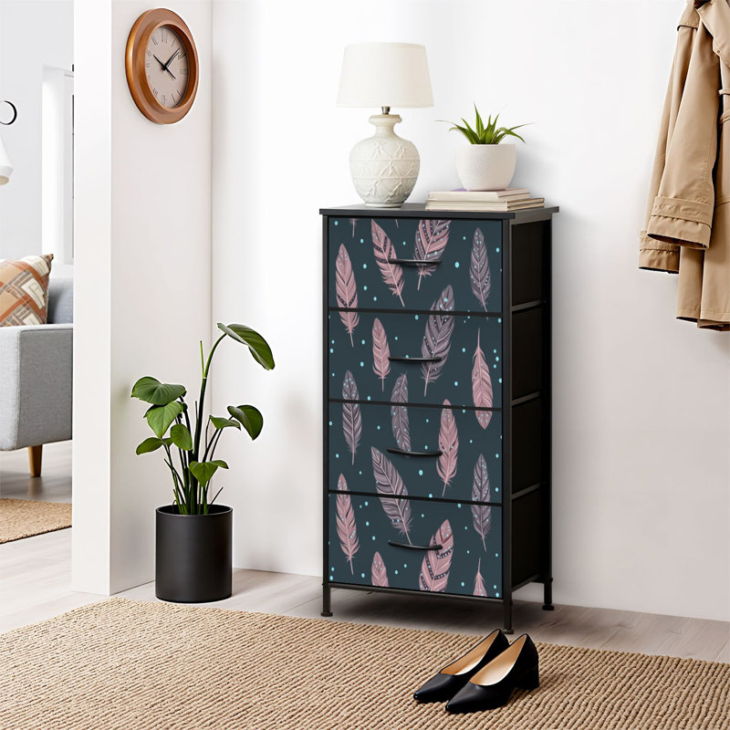4 Drawer Dresser for Bedroom, Narrow Chest of Drawers, Wooden Top and Study Iron Frame 18"x37.5"-(WxH)