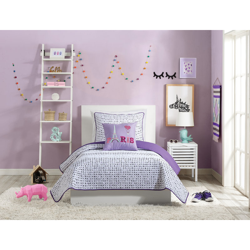 Ensemble de courtepointe réversible à pois Joceline, Courtepointe simple et 1 taie décorative