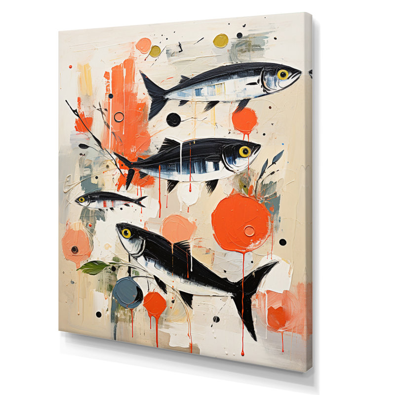 Jadvyga " Abstract Seafood Representation Acrylic ", 40" H x 30" W x 1.5" D, Wrapped Canvas