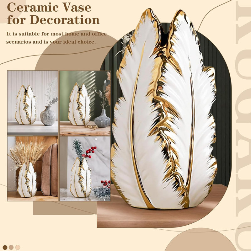 Golden Painted Ceramic High-End Vase, Gold/White