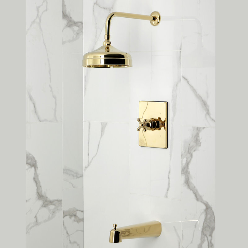 Robinet de baignoire et de douche à pression équilibrée à poignée simple Kingston Brass Metropolitan, Laiton poli