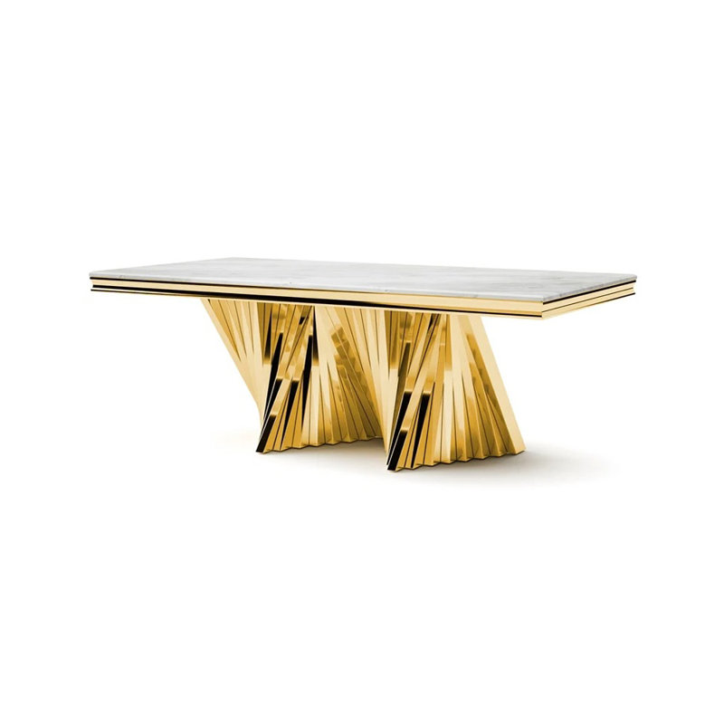 79.4" W Glam Dining Table, Gold, Gold