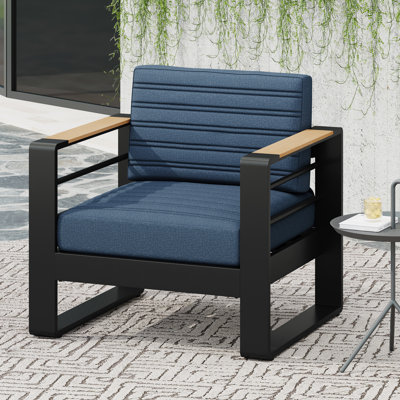 Chaises d'extérieur bleues - structure en métal, housses de coussin, siège à lattes, 26,88 lb. Poids: 24,52 po Option de siège en H en aluminium, coussins d'eau, dossier à lattes élégant, largeur de 27,62 po