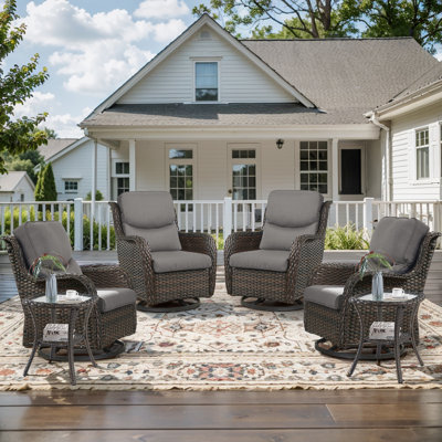 Koba 6-Piece Outdoor Conversation Set – Patio Swivel Glider Chairs with Side Tables & Cushions