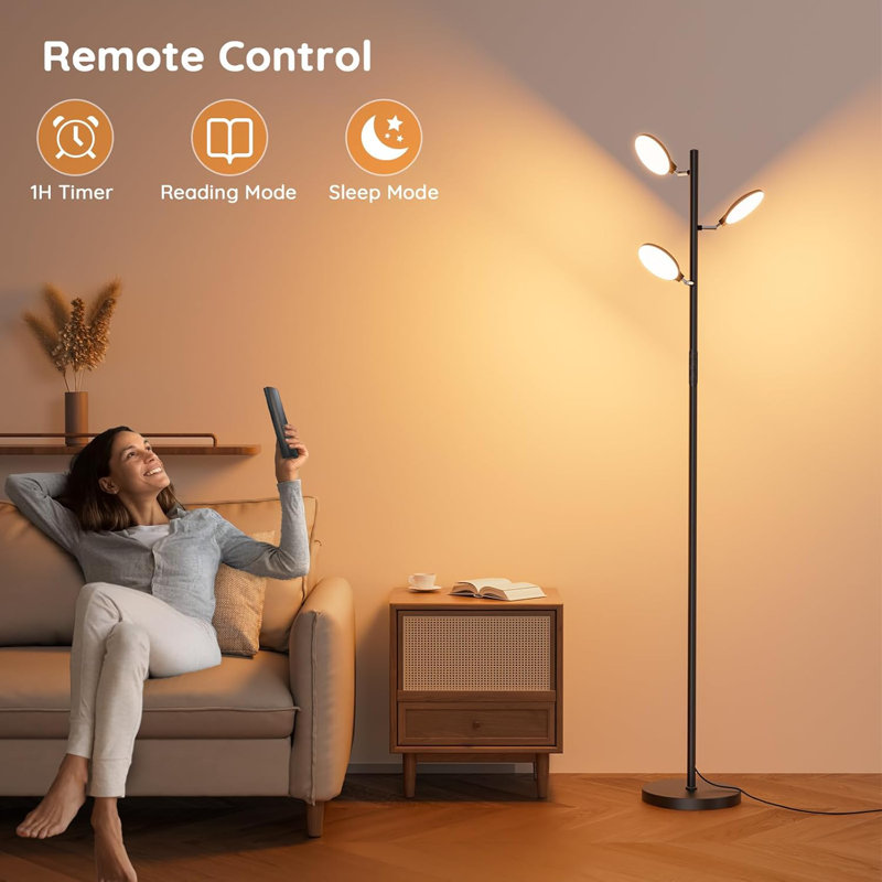 LED Floor Lamp for Living Room: 30W Dimmable Standing Light with 4 Color Temperature, 3 Rotatable LED Tree Floor Lamp with Remote and Touch Control for Bedroom Office