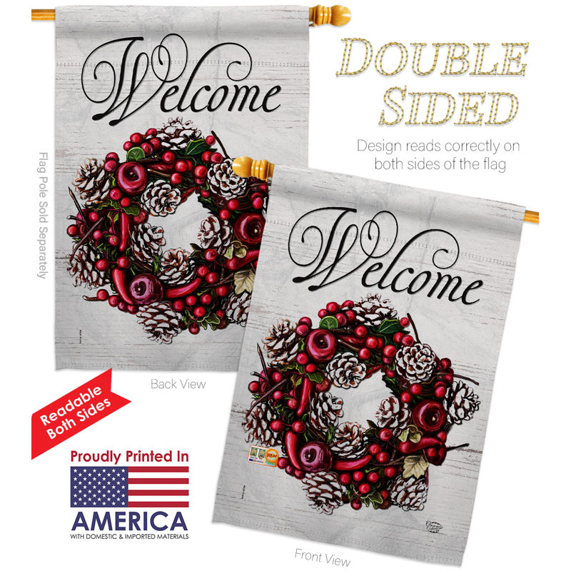 Drapeau de maison 40 po x 28 po Winter Berries Wreath