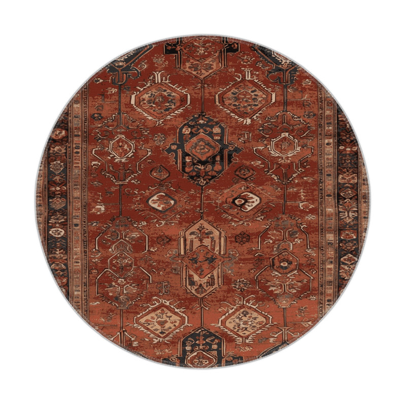 Tapis d'intérieur et d'extérieur brun Persian, Rond 5 pi