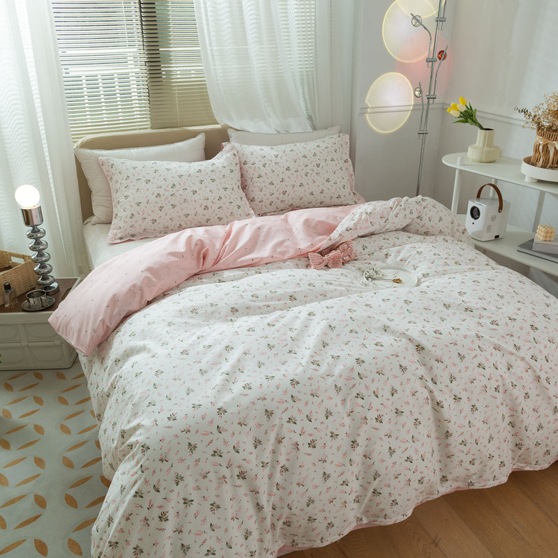  Ensemble de housse de couette en coton floral, Twin Extra Long Duvet Cover + 2 Standard Shams, Motif floral rose