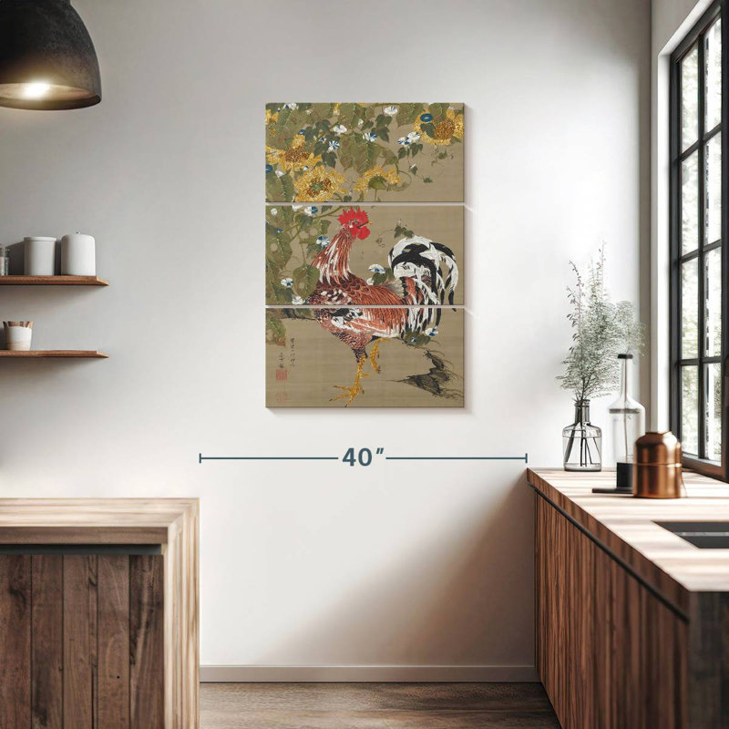 Brampt coq et tournesols, H 38 po x l 24 po