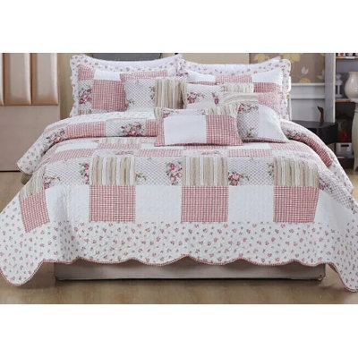 Emmy Pink/White/Green Microfibre Bedspread Set