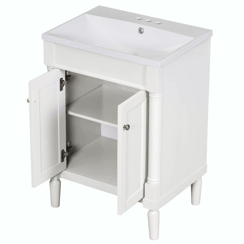 Meuble-lavabo de salle de bain avec lavabo, Blanc, Argent argent