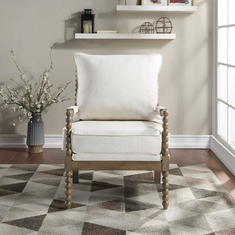Fletcher 26.75" Wide Armchair, White 100% Polyester, Brushed Brown