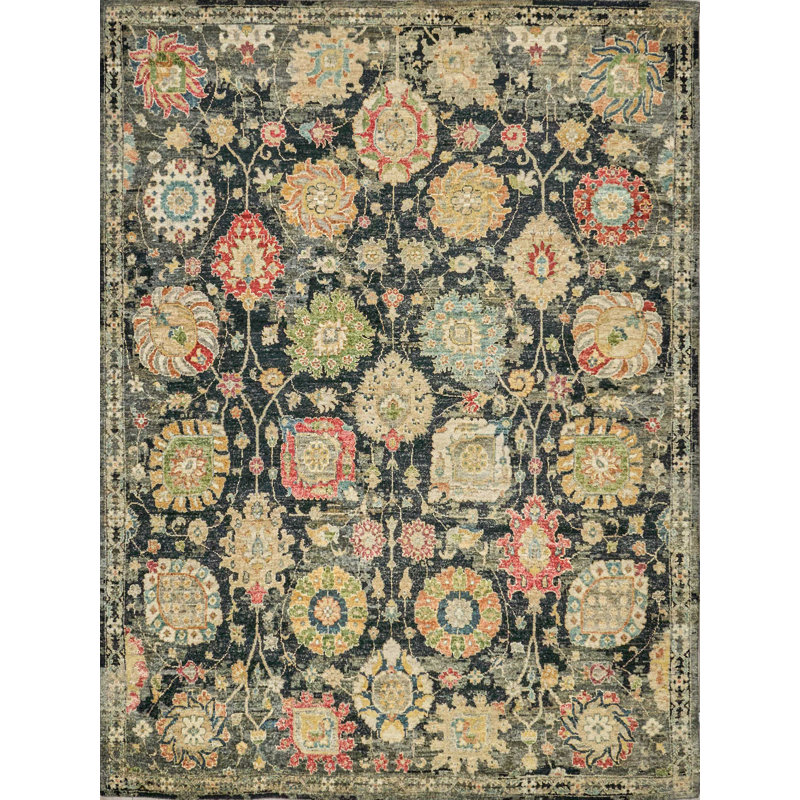 Oxford Hand-knotted Ghazni Wool, Black Area Rug, Rectangle 10' x 14'