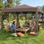 Abri escamotable pliant instantané résistant aux rayons UV de 10 pi x 10 pi avec tente en toile escamotable avec filet en filet respirant pour la terrasse-126333994