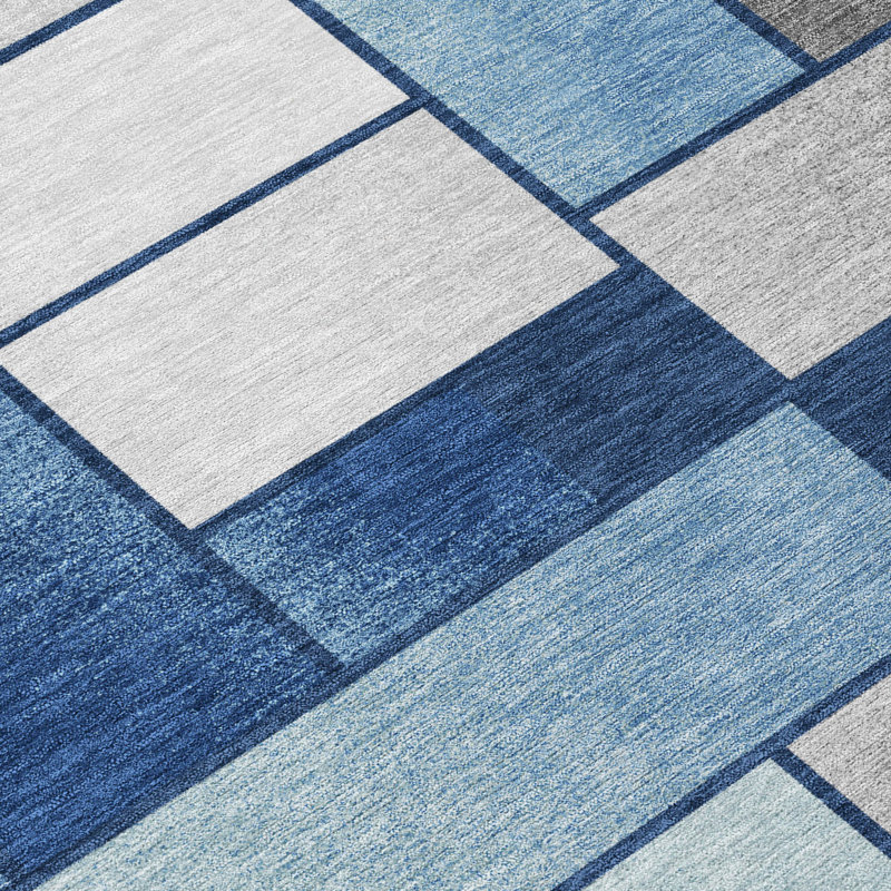 Machine Washable Indoor/Outdoor Chantille ACN2709 Geometric Rug, Marine, Rond 8 pi