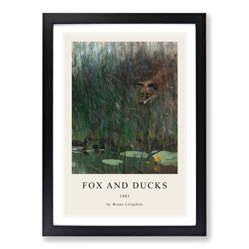 Fox Stalking Ducks by Bruno Liljefors - Single Picture Frame Print, 48cm H x 36cm W x 2cm D, Black Framed