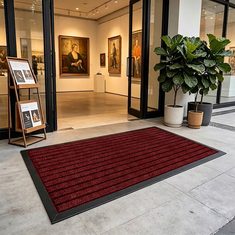 Non-Slip Indoor/Outdoor Hallway Kitchen Bedroom Rubber Door Mat, BURGUNDY, 80x150