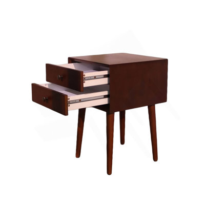 Table de chevet avec 2 tiroirs, petite table d'appoint avec rangement, noyer