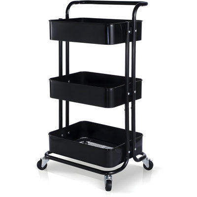 Heavy Duty 3-Tier Metal Rolling Utility Cart With Lockable Wheels And Handle For Craft Storage