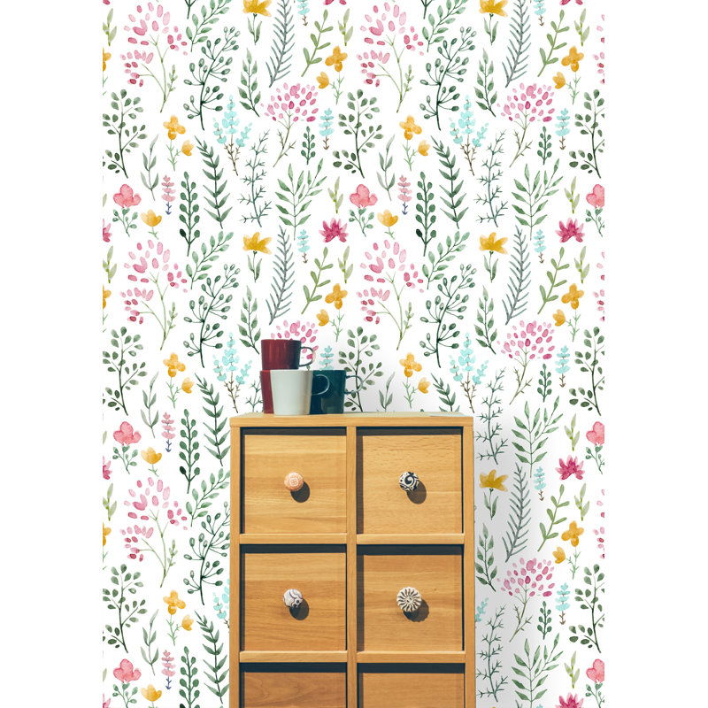 Rouleau de papier peint adhésif à motif de fleurs mignonnes à aquarelle amovible L 8,33 pi x l 25 po Santino