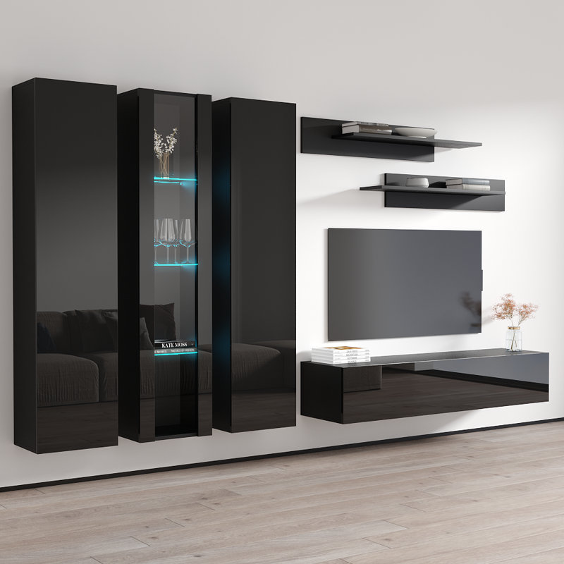 Meuble audio-vidéo flottant pour téléviseur de 88 po ou moins Vina, Noir