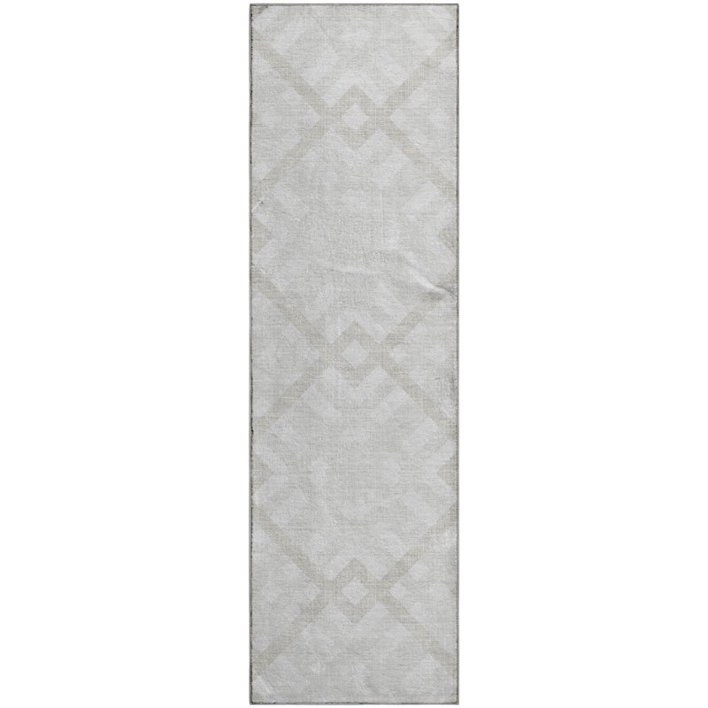 Premium Machine Washable Mayfield AMF616 Geometric Rug, 2'3" x 7'6" Runner, Ivory