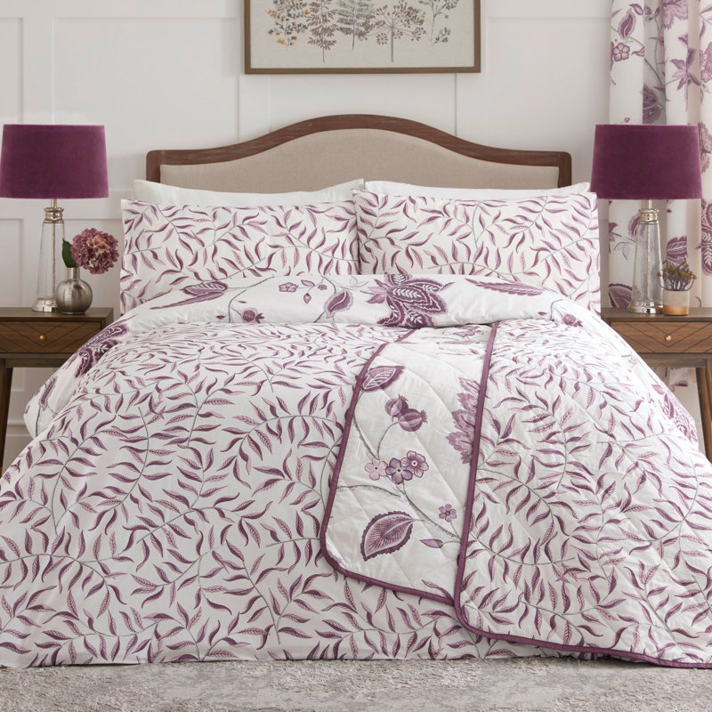 Polyester Floral Duvet Cover Set with Pillowcases Included, Plum, Super King Duvet Cover + 2 Standard Pillowcases