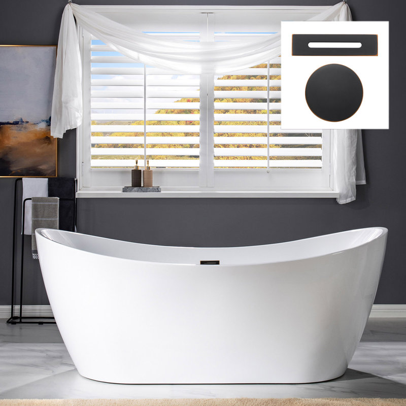 Vital 71'' x 31.5'' Soaking Acrylic Bathtub, White, Oil Rubbed Bronze
