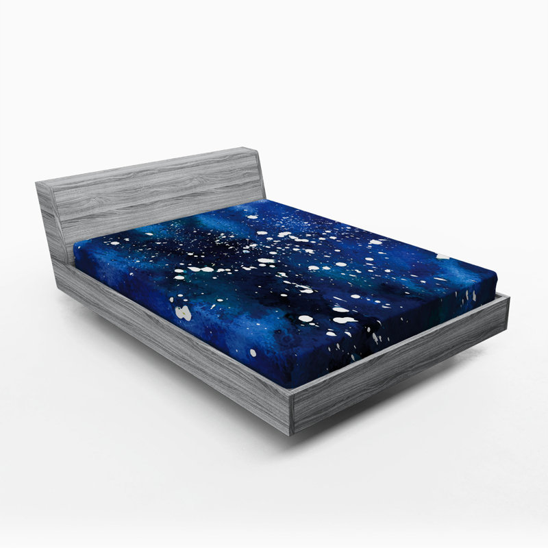 Microfiber Fitted Sheet, Queen Fitted Sheet, Dark Teal/White Astrology Vibes Moon Stars