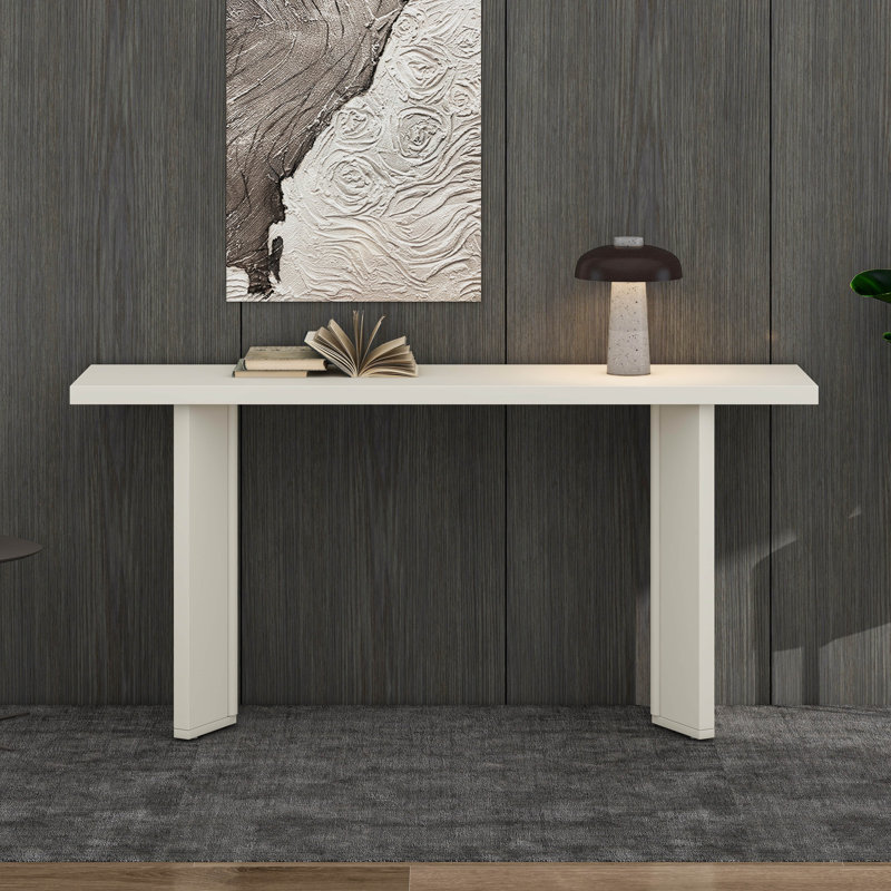 Stylish Console Table With Pine Veneer And Geometric Legs, Beige