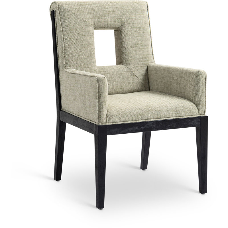 Fauteuil de salle à manger Flore, Tissu texturé en lin vert, Noir