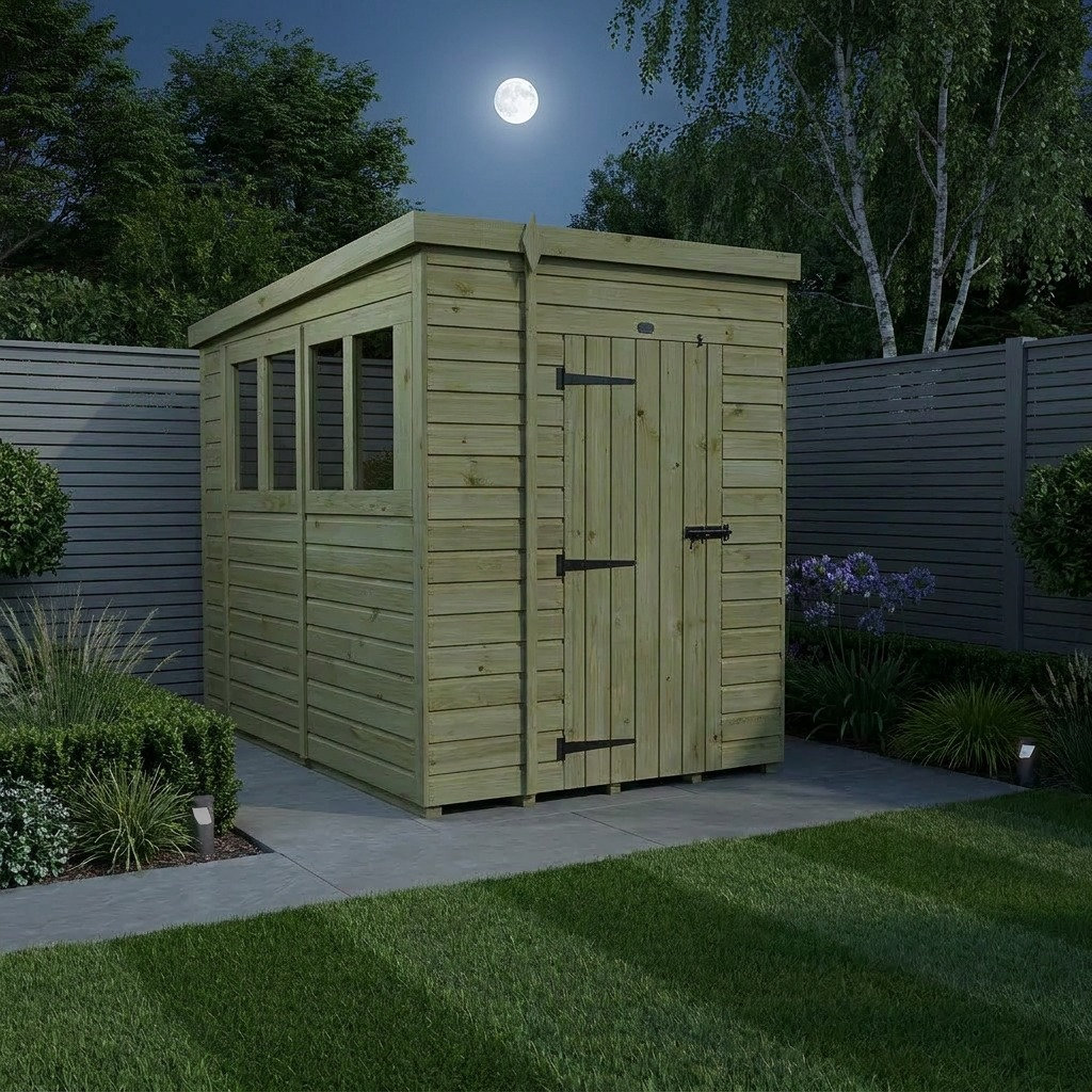 Total Sheds 6ft x 10ft Pent Garden Shed - Single Door - With Windows - Pressure Treated Timber - UK Manufactured