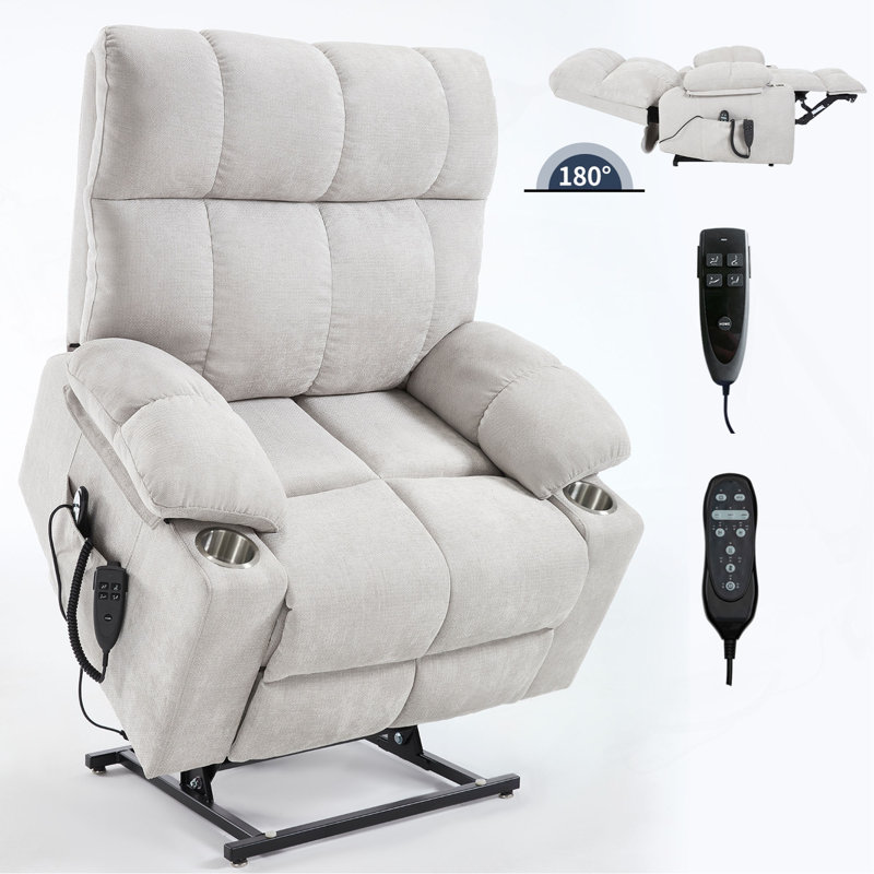 Dual Motor Infinite Position Up To 350 LBS Chenille Power Lift Recliner Chair, Heavy Duty Motion Mechanism With 8-Point Vibration Massage And Lumbar Heating, Dual Cup Holders