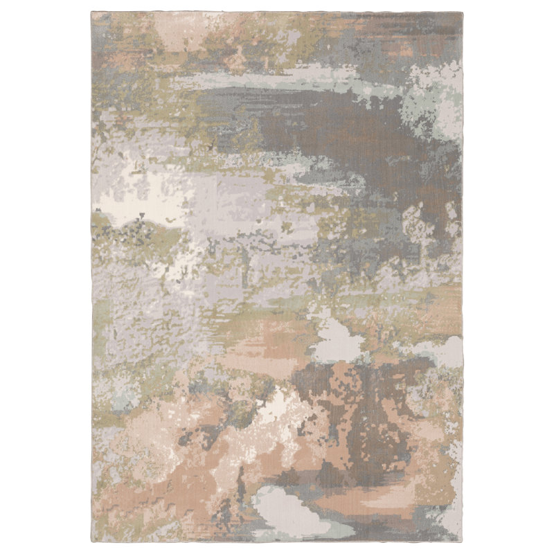 Tapis abstrait gris / rose, Rectangle 9 pi 10 po x 12 pi 10 po
