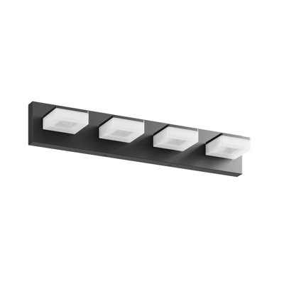 LED Modern Bathroom Vanity Light Fixtures (4-Light, 25-Inch), Matte Black Modern Acrylic Bathroom Wall Lighting Fixtures Over Mirror (Cool White 6000K)