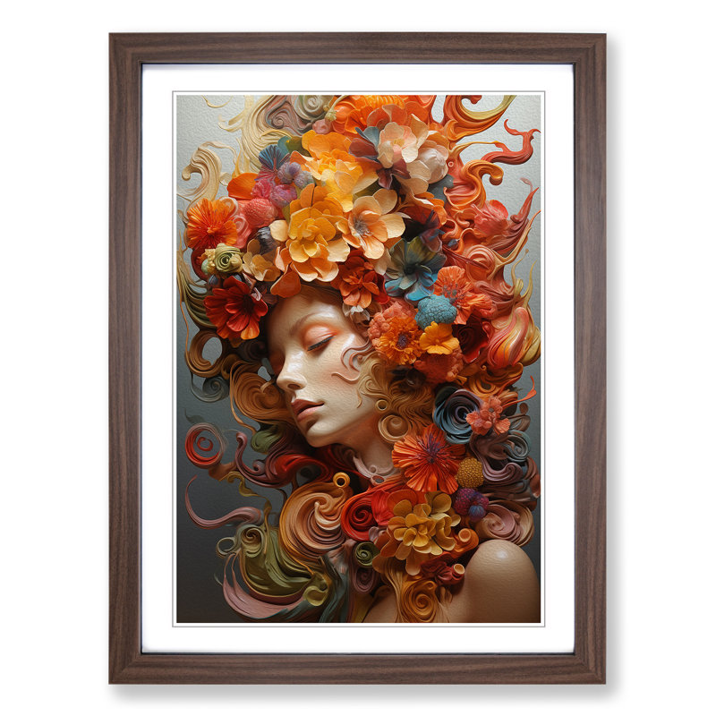 Single Picture Frame Print on Wood, 64cm H x 46cm W, Walnut Framed
