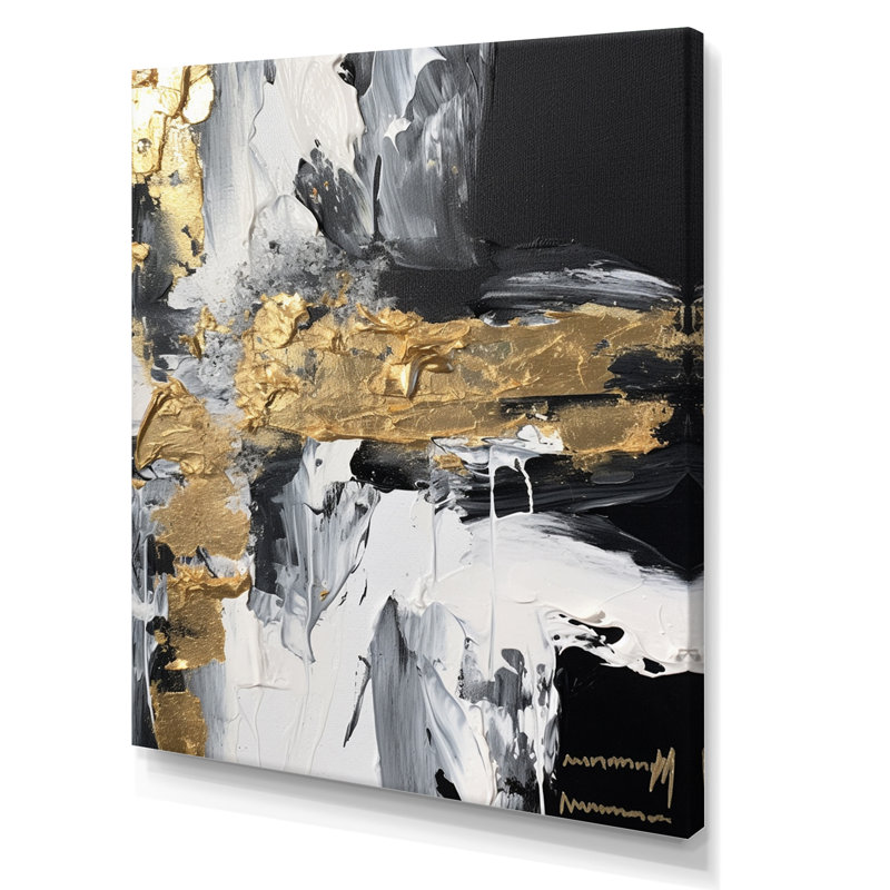 Dimensions horizontales abstrait noir doré I - impression, H 40 po x l 30 po x P 1,5 po, Toile tendue