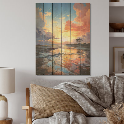 Beyond The Firmament Sunset  Sky Wood Art On Natural Pine Wood
