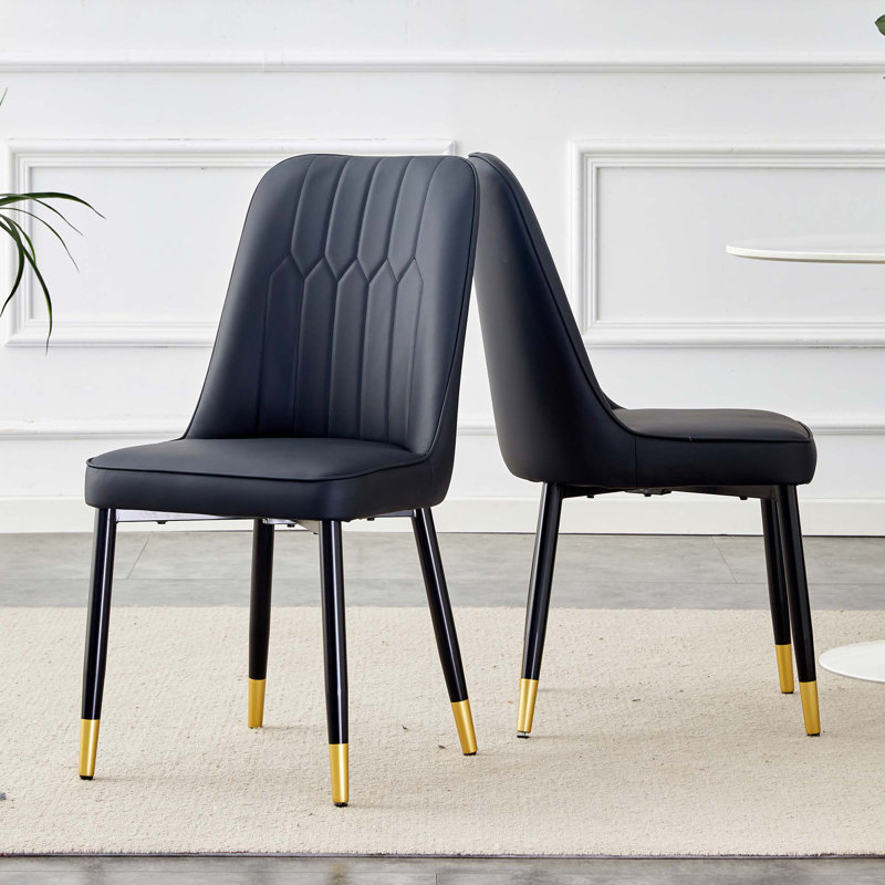 Chaise de salle à manger moderne en cuir PU, ensemble de 2, 2, Noir