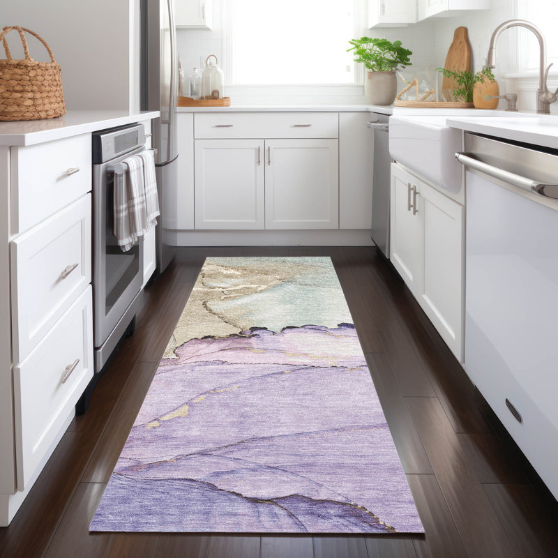 Machine Washable Indoor/Outdoor Xhevrie Lavender Rug, Runner 2'3" x 7'6"