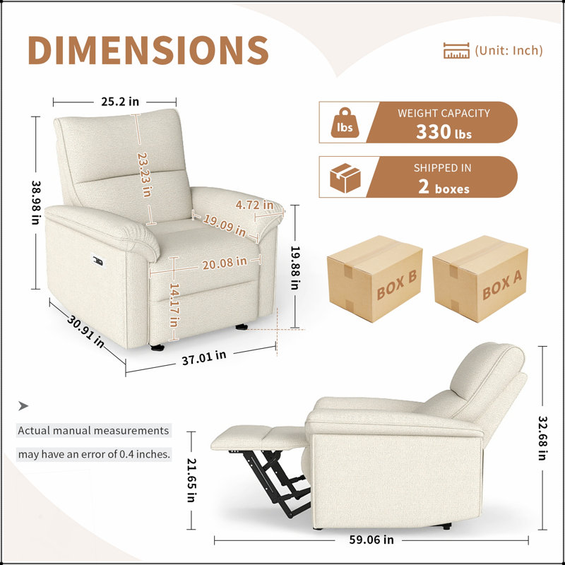 Fauteuil inclinable électrique Zero Wall avec USB et Type-C, parfait pour les petits espaces et un confort maximal