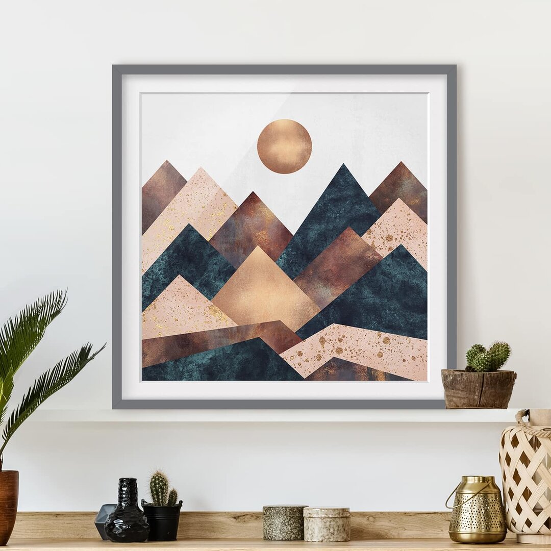 Gerahmtes Poster Geometric Mountains Bronze