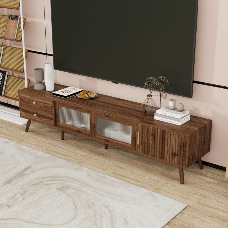 Meuble télé en bois avec 2 tiroirs et armoires de rangement