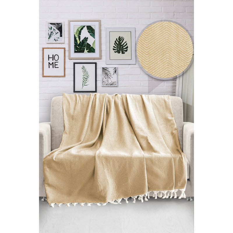 Villafane Cotton Chevron / Zig Zag Bedspread, Mustard