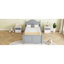 Lit simple gris pour petit, plateforme en bois avec tête de lit et rails de protection, sommeil sécuritaire à profil bas, espace de rangement sous le lit-1931870585