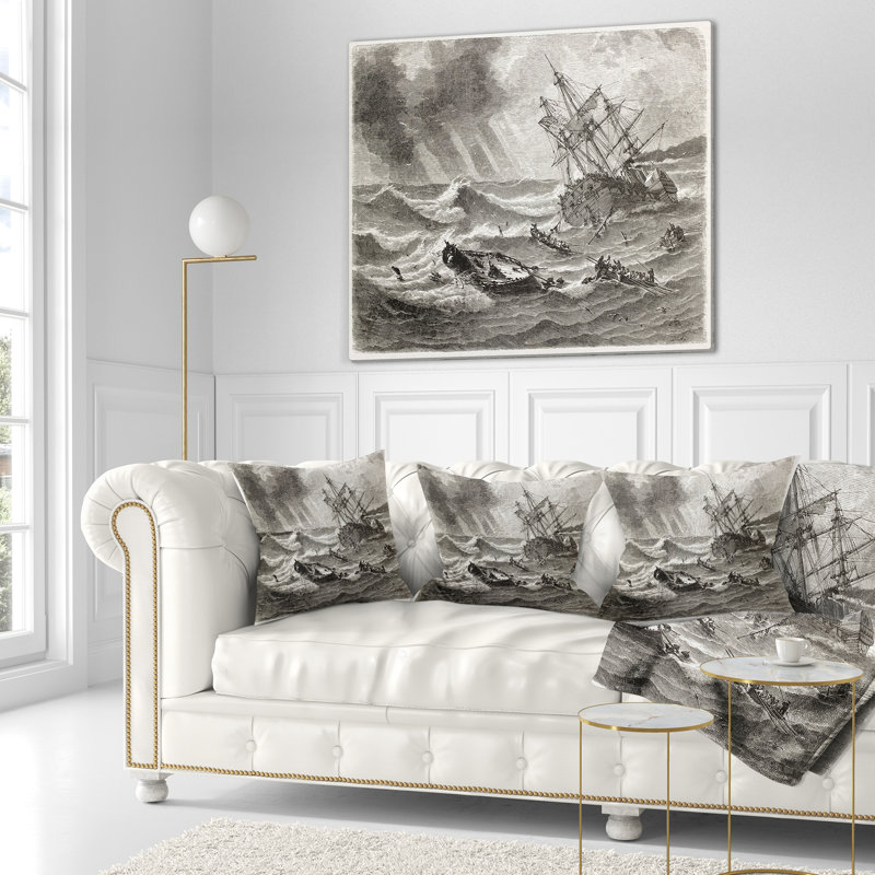 Oreiller rétro Seascape, 18 po x 18 po, Carré