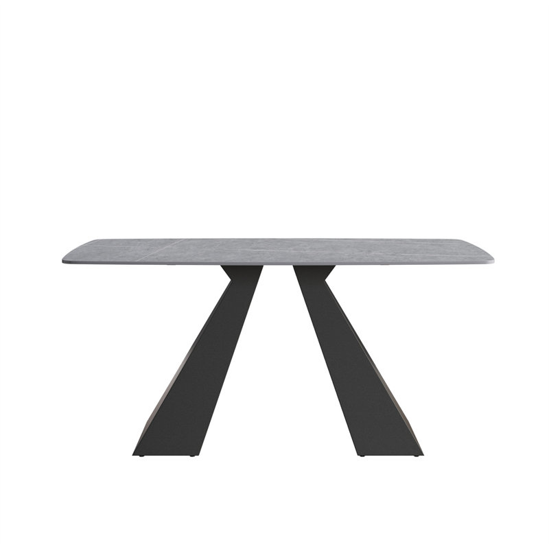 Ashni Rectangular ,Kitchen table,Pedestal dining table with pure natural material, Gray, 29.53"H x 70.87"L x 35.43"W, Golden