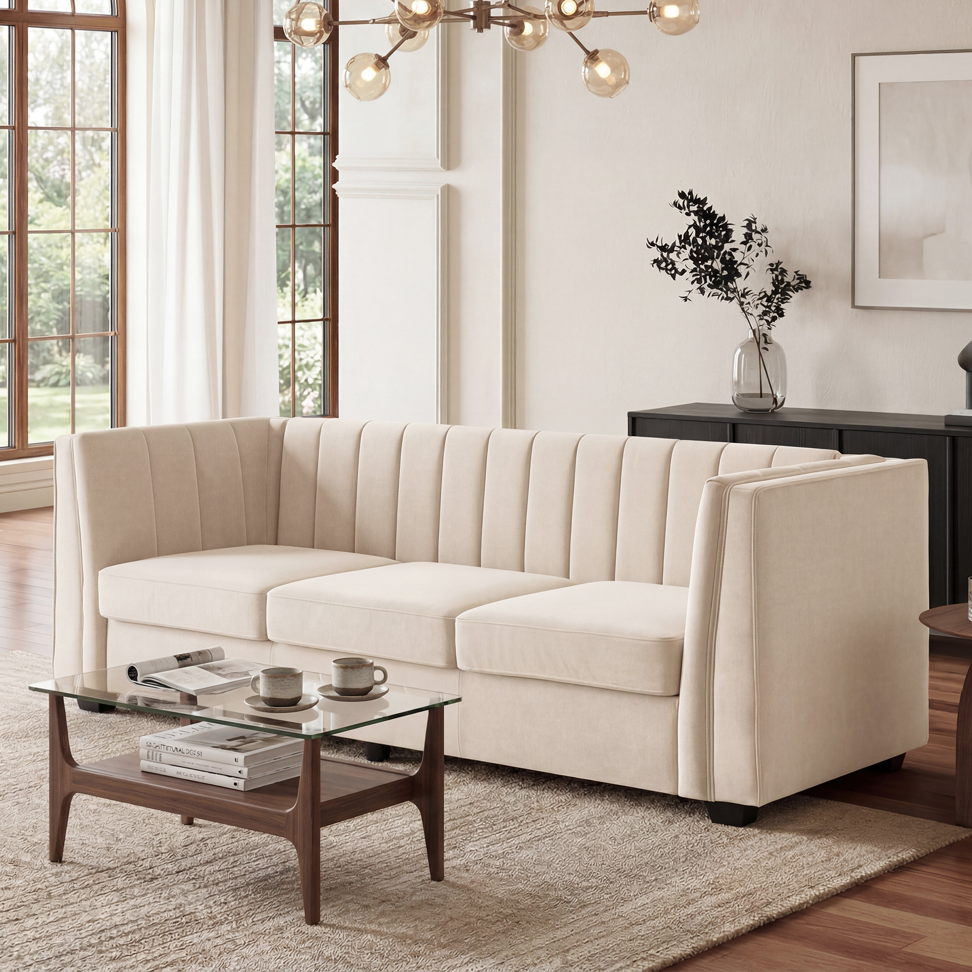 Allard Velvet Living Room Sofa, White Velvet